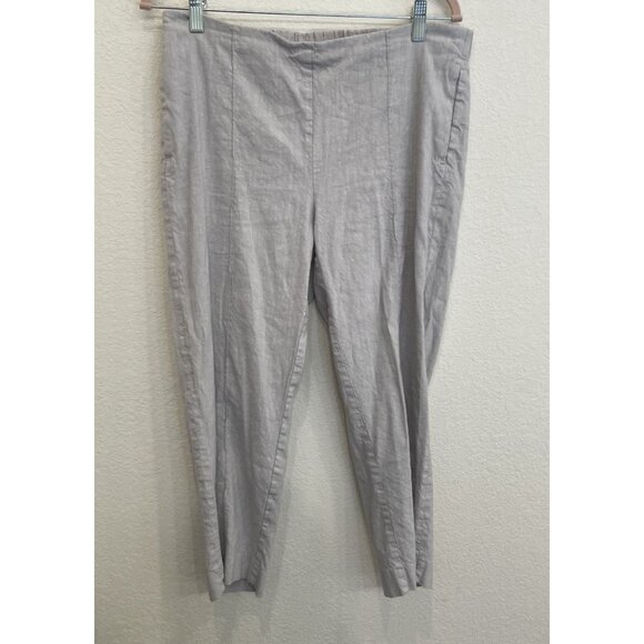 J. Jill Linen Stretch Cropped Pants Medium Pull On Light Gray Summer Beach Boho - Picture 1 of 8